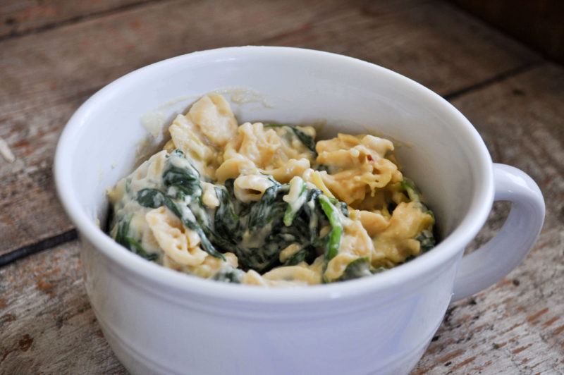 Side view of spinach and artichoke mac and cheese recipe